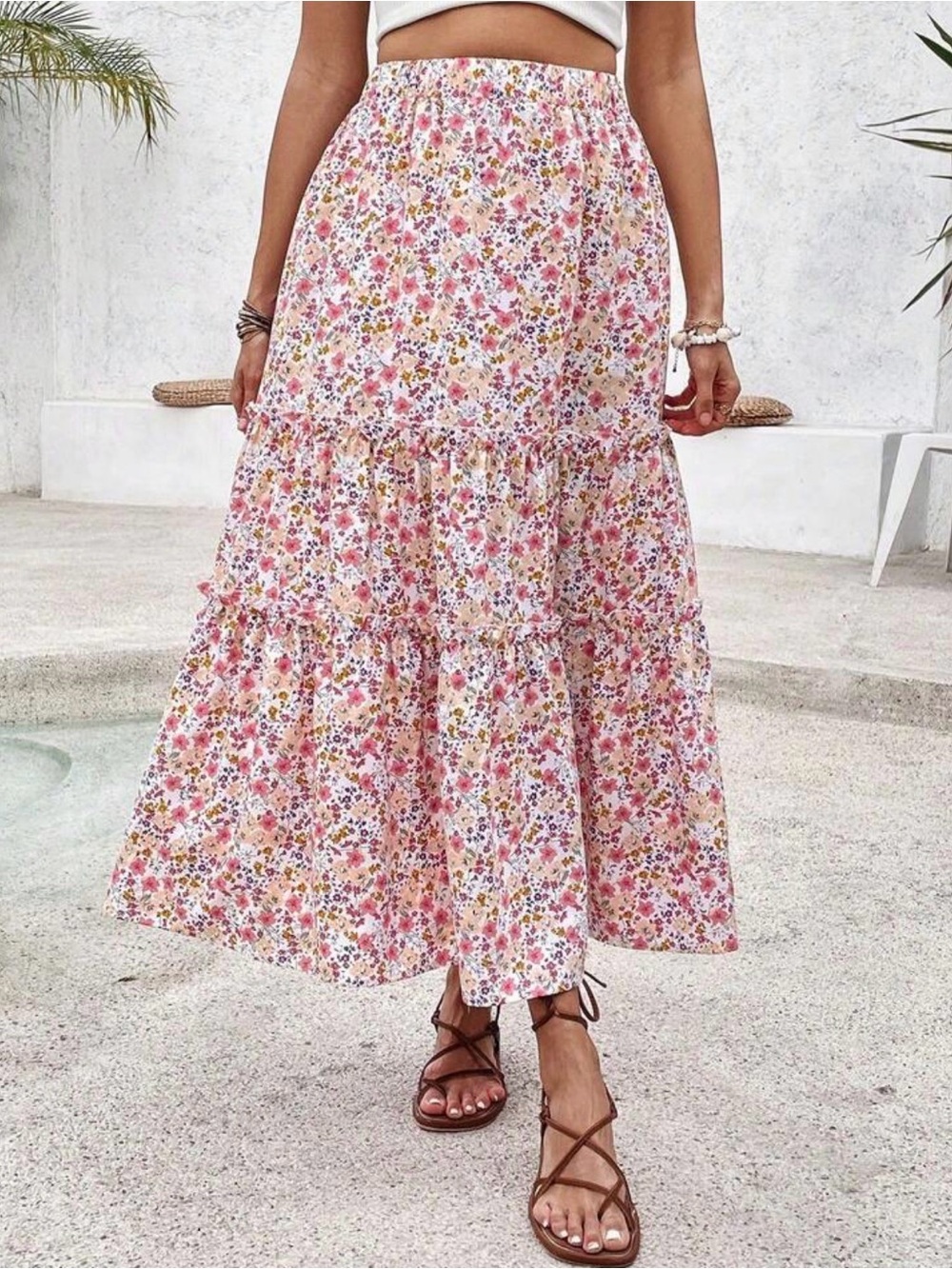 Ditzy Floral Tiered Maxi Skirt